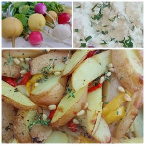 Zöldfűszeres újkrumpli tejfölös túróval. 